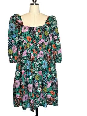 Ro’s Garden Poppy Floral Pleated Puff Sleeve Mini Dress | S